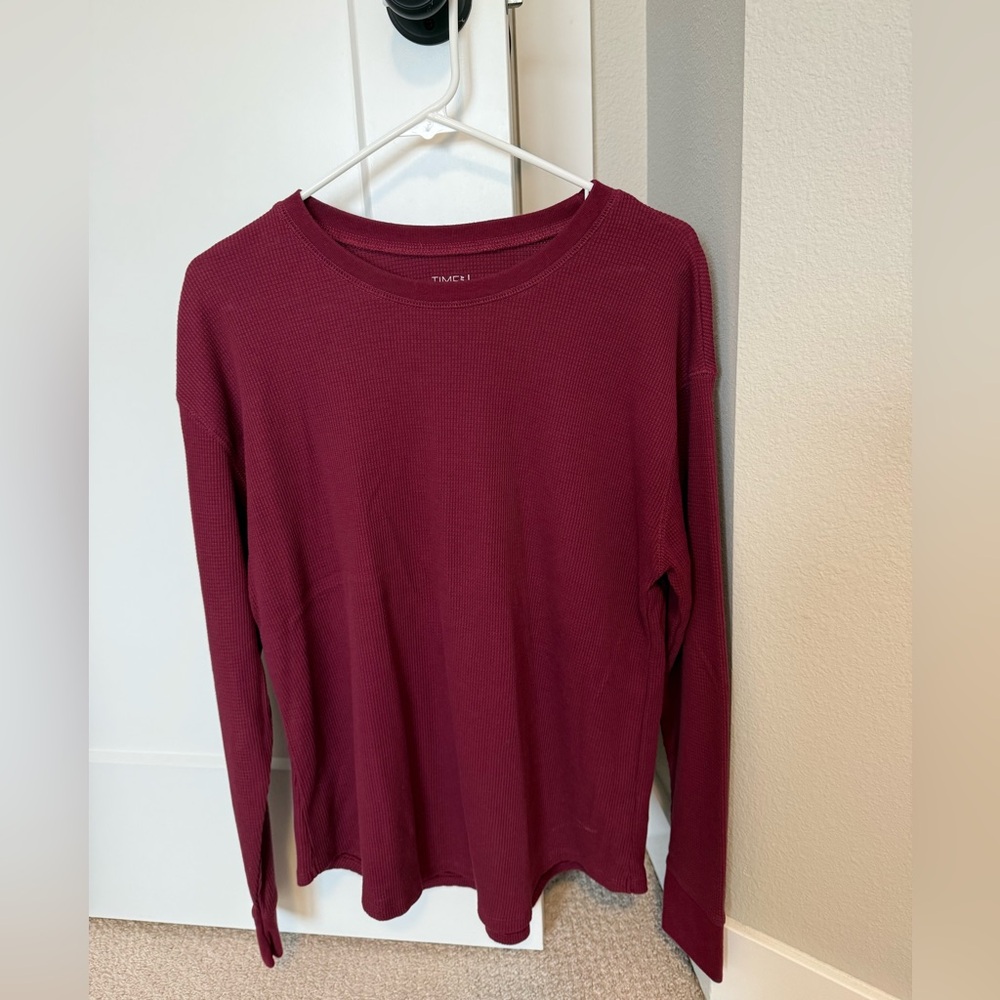 Time and Tru Women's Essential Thermal Long Sleeves, Large, Maroon